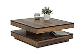 Hela Tische, Funktionscouchtisch Wohnzimmertisch Ben, Quadratisch, Holzwerkstoff melaminbeschichtet, Tischplatte drehbar 360°, Oldwood, 78 x 78 x 34cm