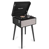Audizio Fremont - Plattenspieler Retro, Schallplattenspieler mit Lautsprecher und Bluetooth In & Out, Plattenspieler Ständer, Retro Vinyl Player für 7’’, 10’’, 12' Schallplatten - Holz