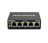 Netgear GS305E Managed Switch 5 Port Gigabit Ethernet LAN Switch Plus (Plug-and-Play, Netzwerk Switch Managed, IGMP Snooping, QoS, VLAN, lüfterlos, robustes Metallgehäuse), Schwarz