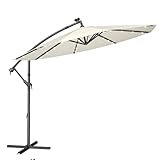 SONGMICS Sonnenschirm mit LED-Solar-Beleuchtung, Ampelschirm 300 cm d, 32 LED-Lämpchen, mit Ständer, Sonnenschutz Balkon, Balkonschirm, UPF 50+, mit Kurbel, für Terrasse, Garten, beige GPU118M01