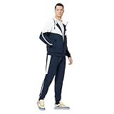 Generisch Zweiteiliges Sport-Set für Männer mit Langen Ärmeln und Reißverschluss in Kontrastfarbe für Jugendliche, lässig und bequem Baukasten Anzug (Navy, S)