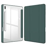 Fintie Hybrid Hülle für Samsung Galaxy Tab S8 Plus 2022/Tab S7 FE 2021/Tab S7 Plus 2020 12.4 Zoll - Stoßfeste Abdeckung mit Transparent Klar Hartschalen Rückseite Schutzhülle, Nachtgrün
