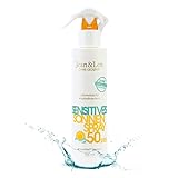 Jean & Len Sensitiv Sonnenspray 50 LSF wasserfest, für empfindliche Haut geeignet, ohne Silikone, Octocrylen, Duftstoffe & Mikroplastik, vegan, Sprühflasche 250 ml