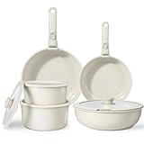 GiPP Keramik Topfset mit Abnehmbarer Griff, 11-Teilig Topf und Pfannenset mit Antihaft Beschichtet, Topfset Induktion Kochtopf Set, Backofenfest, für Alle Herdarten, PTFE/PFOA-frei, Weiß