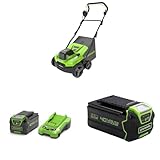 Greenworks 40V Akku Vertikutierer und Rasenharke mit bürstenlosem Motor, 3100 U/min, 38 cm Arbeitsbreite, 5 Tiefen, 45 L Auffangbehälter, 4Ah & 5Ah Akku & Ladegerät, 3 Jahre Garantie GD40SC38II