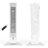 VASNER HeatTower weiß + AirCape weiß – Infrarot Standheizstrahler 2500 Watt mit Abdeckhaube, Heizstrahler Terrasse, 4 Heizstufen, Fernbedienung, Terrassenstrahler elektrisch, IP65 Outdoor Schutz