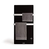 CREATE / WARM Towel Crystal/Elektrischer Badheizkörper Schwarz aus 1cm Glas mit Fernbedienung / 110x1.3x55cm, 600W, WLAN, Ultradünn, 2 Handtuchhaltern, geringer Verbrauch, LED-Display, Timer, IP34
