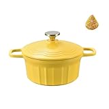 Emaille Schmortopf Aluguss 360° Wärmeleitung: Backofengeeignet Antihaft Brattopf Kitchen Topf für Alle Herdarten Ideal zum Brotbacken Schmoren Braten (Gelb, 20cm)
