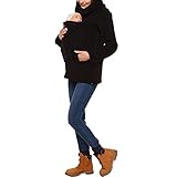 amropi Tragejacke für Mama und Baby 3 in 1 Damen Langarm Kapuze Känguru Umstandsjacke Warm Tragepullover mit Babyeinsatz Schwarz,XL