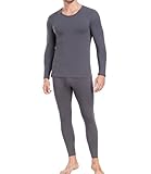 wirarpa Thermounterwäsche Herren Set Baumwolle Leichtgewic Thermowäsche Set Weich Thermounterhemd Thermounterhose Langarmes Unterhemd & Lange Unterhose Dunkelgrau Größe L