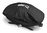 Weber Premium Grillabdeckhaube für alle Q100 / 1000/120 / 1200/140 / 1400 Modelle, atmungsaktiv UV- & wasserbeständig, Schutz for Wind & Wetter, mit Klettverschluss zum Befestigen - Schwarz (7117)