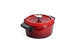 Woll Iron Gusseisen Topf mit Deckel und Silikongriffen - Induktiv -, Ø 24 cm - Brotbacktopf - Schmortopf - Geeignet für alle Herdarten, Eisenguss, backofenfest bis zu 250°, rot