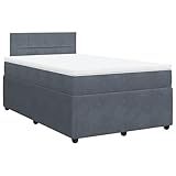 vidaXL Boxspringbett, Doppelbett mit Matratze Matratzenauflage, Bettgestell mit Lattenrost Kopfteil, Polsterbett Bett für Schlafzimmer, Dunkelgrau 120x200cm Samt