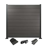 Woodstore24 WoodoZaun - WPC Sichtschutzzaun - Anthrazit - 185 cm x 180 cm - Gartenzaun Komplettset - inkl. Pfosten Anthrazit - 7x Zaun & 8x Pfosten