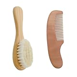 DECOMELODY Haarwaschbürste aus Weichem Wollmaterial mit Rundem Kammholzgriff Sanfte Babypflege für Neugeborene Schonend zur Kopfhaut Badetool für Junge Mädchen und Kleinkinder
