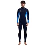 Herren Neoprenanzug Ganzkörper 3/2mm Neoprenanzug Vorderer Reißverschluss Voll Tauchanzüge Ultra-Stretch Langarm Neopren-Nassanzug zum Tauchen Surfen Schnorcheln MS Größe Schwarz Blau