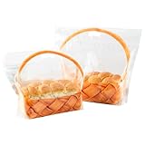 Roppolo 50 Stück 22,9 cm große transparente Brot-Plastiktüten mit Griff, verschließbarer Reißverschluss, Kastenverpackung mit Korbmuster für hausgemachtes Brot, Kekse, Bäckerei, Café