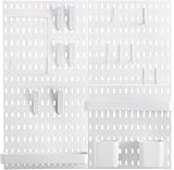 Pegboard Werkzeugwand Set, 4PCS Board Kunststoff Gitter Wand, Skadis Stecktafel mit 2 Einlegeböden, 2 Behältern, 14 Haken