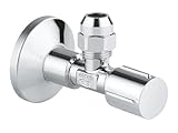 GROHE Universal Eckventil mit Quetschverschraubung (mit ergonomischem Metallgriff, selbstdichtendes Anschlussgewinde, Wandanschluss 1/2 Zoll mit Schubrosette, Abgang 3/8 Zoll), chrom, 22039000