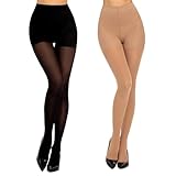 MANZI Damen Kompressionsstrumpfhose 10-15mm/Hg,Shape Strumpfhosen Blickdichte mit Bauchweg und Po-Lifting Figurformende Stützstrumpfhose 50 DEN 2 Paar,Natur und Schwarz,L