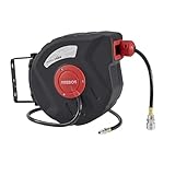 Arebos Druckluftschlauch Aufroller | Automatik Schlauch Aufroller | Wandhalterung | 1/4 Zoll Schnellkupplung | UV-beständig | 180° Schwenkbar | inkl. Montagehalter | 10 m
