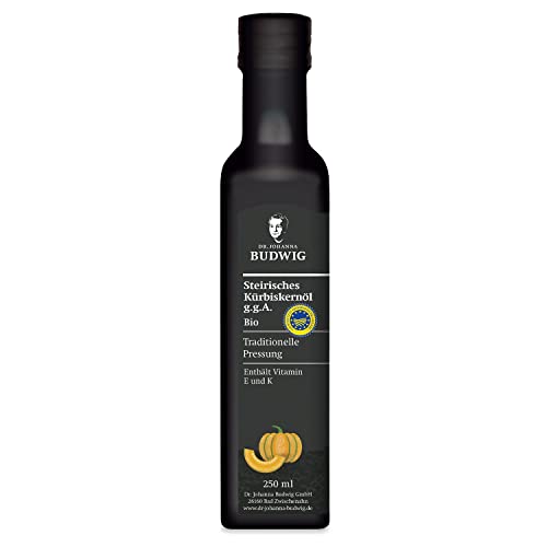 Dr. Budwig Steirisches Bio-Kürbiskernöl g.g.A. (250 ml) aus der Steiermark, traditionelle Pressung, enthält Vitamin E und K, feinnussiger Geschmack