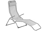 aro Outdoor Liegestuhl mit Klippfunktion, Sonnenliege mit Armlehene, Stahl/Textilen-Bespannung, Klappbar, Silber