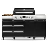 BURNHARD® Grant Pro Gasgrill – 4-Brenner mit Seitenkochfeld, 20,5 kW Gesamtleistung, LED Display, Infrarot-Heckbrenner, Soft-Close Schubladen, Modularer Edelstahlgrill mit Erweiterungssystem
