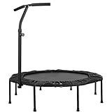 LIFERUN Trampolin Indoor Erwachsene Ø128cm, Fitness Trampoline Klein 150 kg belastbar, Leise Gummiseilfederung, Höhenverstellbaren Griffen,Schwarz