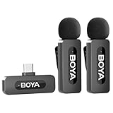 BOYA BY-V20 USB-C kabellos Mikrofon Handy, Mini Ansteckmikrofon mit Android Typ-C Smartphone iPhone 15/16, 100m Reichweite, für YouTube, Podcast, Facebook, Vlogging Aufnahmen Interview