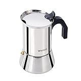Wenco Premium Espressokocher, 4 Tassen, 500 ml, Für alle Herdarten inkl. Induktion, Mokkakanne aus Edelstahl, 11,3 x 16,5 x 18,7 cm, Silber