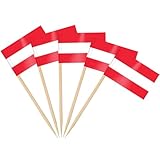 AhfuLife 100 Stück Österreich Zahnstocher Flaggen, Österreichische Deko Fahne Klein Mini Zahnstocher Österreich Fähnchen für EM Euro Eurovision WM Cupcake Topper Toothpick Cocktail Party Pub Deko