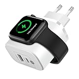 3 In 1 Ladestation Apple Watch und iPhone, 2 Ports Schnellladegerät mit USB-C und USB-A, USB C Ladegerät Steckdose Netzteil für Apple Watch 1-8/SE/Ultra, iPhone, AirPods Pro/3/2, iPad, Samsung, HuaWei