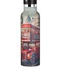 Trinkflasche für Kinder mit Strohhalm, Edelstahl-Wasserflasche für Reisen oder Schule, 590 ml, BPA-frei, roter Londoner Bus