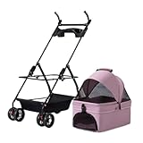 Hundewagen Reise Abnehmbarer Haustier-Kinderwagen Mit 4 Rädern, Zusammenklappbarer Hunde-Kinderwagen Mit Aufbewahrungskorb, Katzen-Kinderwagen Für Mittelgroße Und Kleine Hunde Hundebuggy Katzen(Pink)