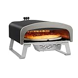 Q Pizza Gas Pizzaofen mit Drehfunktion, 50 mbar Outdoor Gas Pizza Ofen mit 33cm Pizzastein, Tragbarer für Garten Terrasse und Balkon, Schwarz