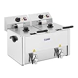 Royal Catering Fritteuse Edelstahl Doppel Fritteuse (Kapazität 2 x 13 L, 2 x 3250 W, 230 V, E.G.O. Thermostat, Ablasshahn, inkl. 2 x Korb mit Deckel)
