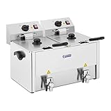 Royal Catering RCEF 13D-EGO Fritteuse Edelstahl Doppel Fritteuse (2 x 13 L, 2 x 3250 W, 230 V, E.G.O. Thermostat, Ablasshahn, inkl. 2 x Korb mit Deckel)