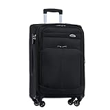 BEIBYE Leichter Stoffkoffer Kofferset Trolley Außentaschen Dehungsfuge mehr Stauraum mit Zahlenschloss (Schwarz, M-Handgepäck-54cm)