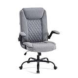 CASTLOVE Bürostuhl Ergonomisch Schreibtischstuhl Chefsessel Mit Gepolsterten Armlehnen Klappbar, Höhenverstellung, Wippfunktion und Kopfstütze Bequem für Home-Office Bürostuhl 150kg Grau Stoff