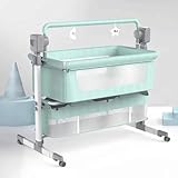 WYWY Elektrisches Babybett, höhenverstellbar, Reisebett mit Musik-Player, abnehmbarem Netz, Aufbewahrungskorb und Tragetasche, zusammenklappbares Neugeborenenbett (grün)