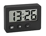 TFA Dostmann Mini Digitaluhr, 60.2013.01, Tischuhr, Quarzuhr, perfekt für KFZ (Wohnmobil oder Auto), für Klausuren/Abschlussprüfungen, handlich, mit Magnet, Selbstklebender Halter, Ständer, schwarz