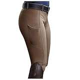 Generisch Reitleggings Damen Vollbesatz Reithose Mädchen REIT Trainingshose mit Handytasche und Gürtelschlaufen Silikongrip Vollbesatzreithose Outdoorhose Sport Leggings für Reitsport Pferdetraining