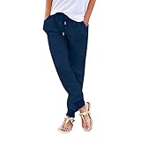 Sommerhose Weites Bein Damen - Leinenhose Mit Gesaesstaschen Cropped Plus Size Gemuetliche Stoffhose Hose Elegant Schwarz Straight Leg Jogginghose Ankle Grazer Trousers Women