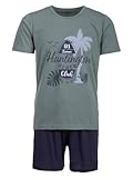 Henry Terre Herren Pyjama Shorty Beach 2 teiliges Set M-5XL Baumwolle Übergröße, Farbe:Grün, Größe:4XL