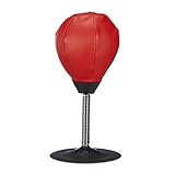 Relaxdays 10022328 Punchingball Tisch, Boxbirne Schreibtisch, Büro Punching Ball, Anti Frust, HxBxT: 35 x 18 x 18 cm, rot-schwarz