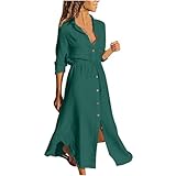 Damenkleid, Baumwoll-Leinenkleider, Knopfleiste, langärmelig, Sommerkleid, lässig, Sommer, sexy, elegant, Boho-Maxikleid, gesmokt, Strand, Büro, Vintage, Abendparty, 2025, trendig, GN2, 5XL