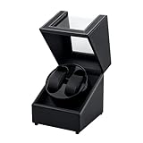Mcbazel Uhrenbeweger 2 Uhren, Watch Winder für Herren und Damen USB-DC Aufladung Uhrenbeweger Automatik TPD 970-2430 Zwei Wickelschwingmodi für Automatikuhren PU Leder Uhrenbeweger - Schwarz