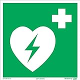 Aufkleber Defibrilator (AED) 150x150 mm Rettungszeichen Defibrilator (AED) Schild nach ISO7010 und DIN67510 langnachleuchtend & selbstklebend