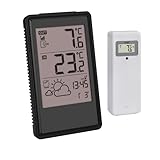 TFA Dostmann Funk Wetterstation inkl Außensender, 35.1170.01, Wettervorhersage und Trendanzeige, Funkuhr mit Datum, mit Innenthermometer, 433 MHz, 100m Reichweite, klein, innen und außen, schwarz